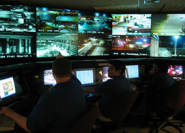 Security operations centre with monitoring screens