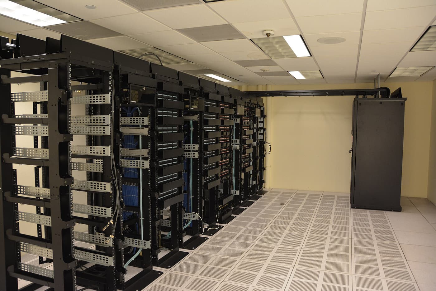 Enterprise server room with racked infrastructure
